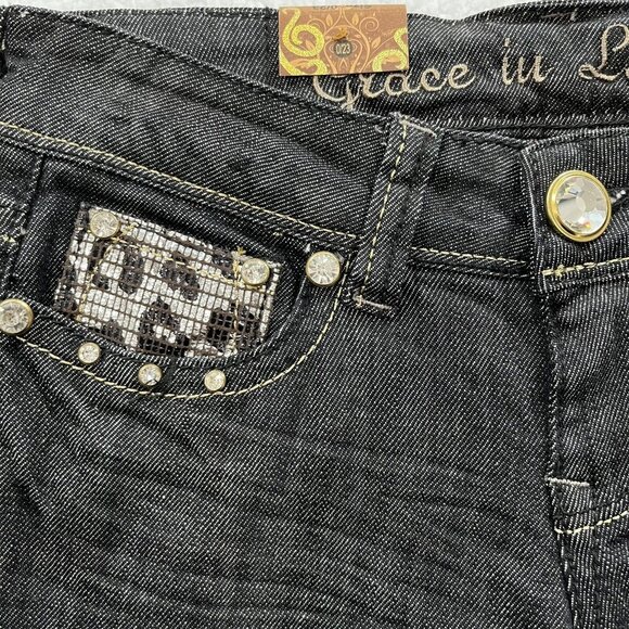 Grace in LA Women's Y2K Stunned Rhinestone Skinny Jeans Size 0/23 Black NWT - Picture 8 of 12
